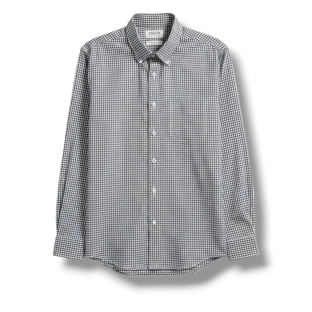 Arrow Dover Men’s Checkered Button-Down Shirt – Black & White, Size 16.5 (36/37)